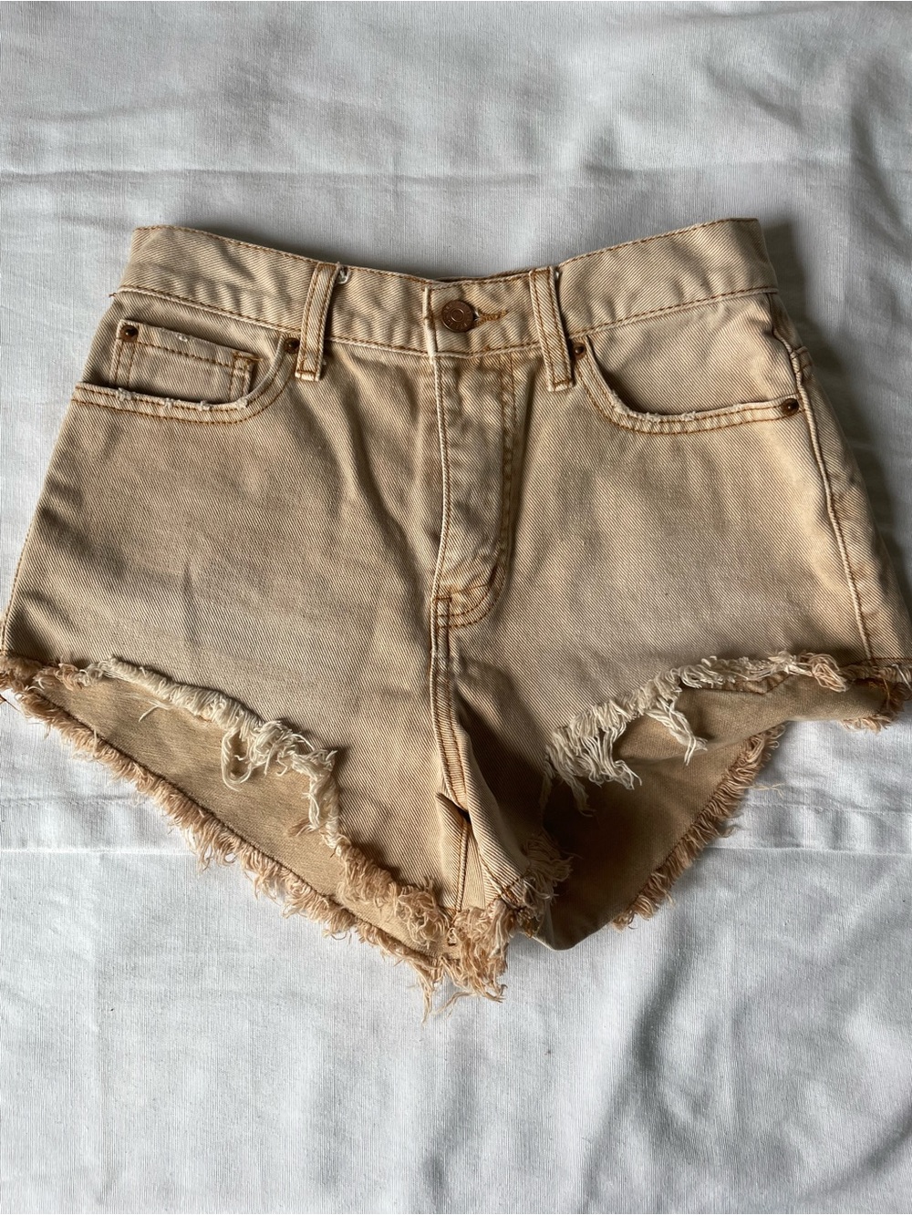 BDG Beige Frayed Hem Denim Shorts